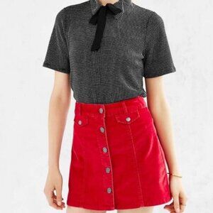 BDG Red Corduroy Mini Skirt Size 12 Button Front 90s Y2K Coquette School Girl